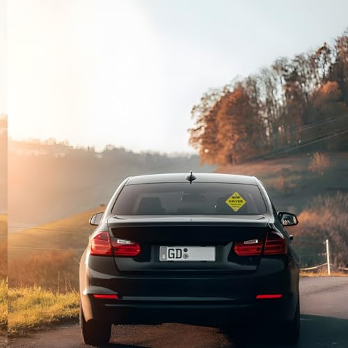 Image of 2PCS New Driver Car Sign, 5 x 5 Inch Please Be Patient Vehicle Window Sign Stickers with Suction Cups, Safety Warning Automotive Decal for Beginners Driving Learner, Universal Fit (Style 2)