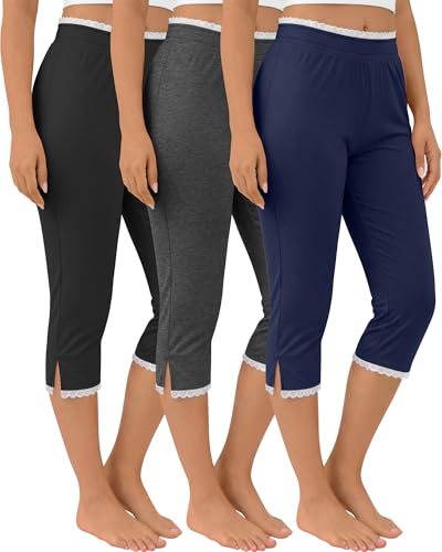 Oakgarden 3 Pack Women's Capri Legging with Lace Trim Split