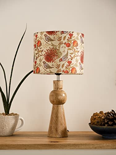 Image of Green Girgit Wooden Skirt Lamp with Multicolor Birdy Shade