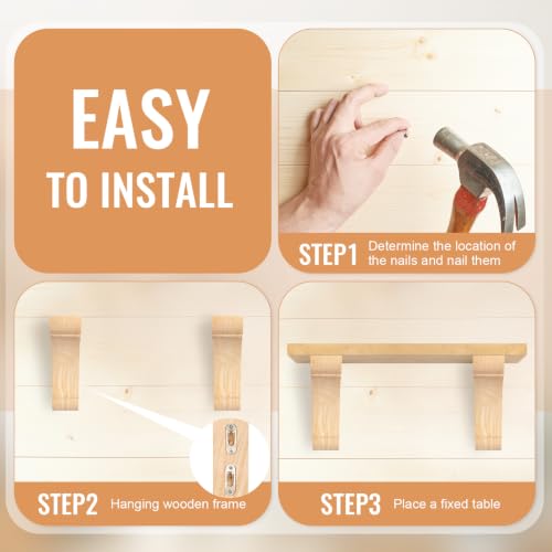 Image of Vercraft 2 Pcs Wood Corbels Wooden Shelf Brackets, Unfinished Paintable Bracket with Hanging Hook for Doorway Countertop Kitchen Cabinet Book Shelves, Rubber Wood (12 x 12 x 1.75 Inches)