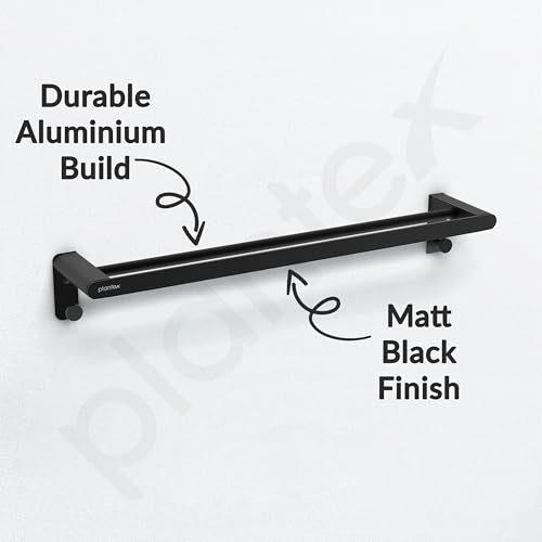 Image of Plantex Space Aluminium Dual Towel Rod for Bathroom /Towel Holder with Hooks /Bathroom Towel Holder /Towel Stand /Bathroom Accessories (Black) Pack of 1