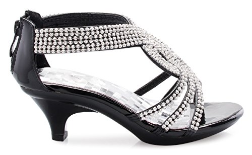 Image of Olivia K Girls' Kids Open Toe Strappy Rhinestone Dress Sandal Low Heel Shoes - Wedding, Dress, Dance, Flower Girl
