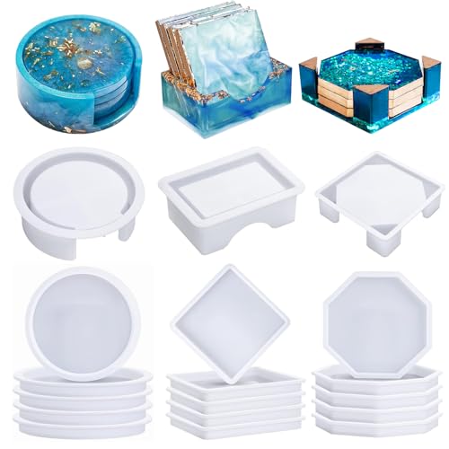 Demorex SM-18PACK 18 Pcs Coaster Resin Molds Silicone cover
