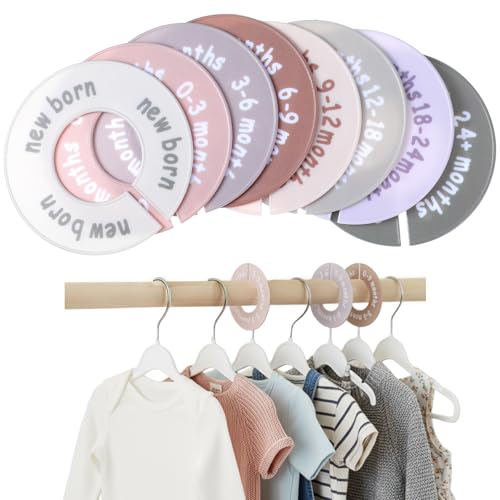 HekouJiub 8Pcs Baby Closet Dividers Round Baby Clothes Dividers for Closet Rod Unisex Nursery Labels Organizer Decor Fits Most Rods