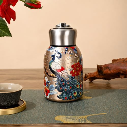 Image of 316 Stainless Steel Water Bottle, Hot & Cold water bottle, Peacock Design | 300ml