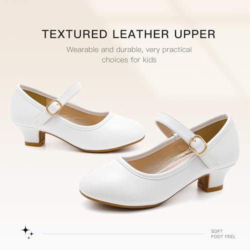 Image of Dufannie White Shoes for Girls Kids High Heels Church Shoes Cute Christmas Flats for Girls Formal Princess Dress Shoes for First Communion Easter Little Big Kid Toddler(3306White 9)