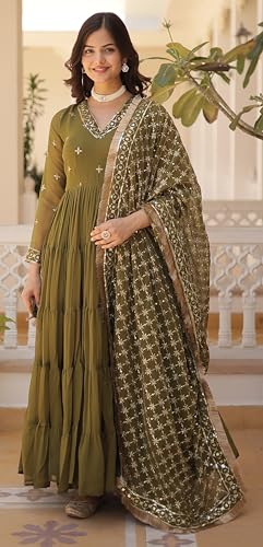 Image of Wedani Georgette Sequins Embroidered Work Anrakali Kurta Set for Women