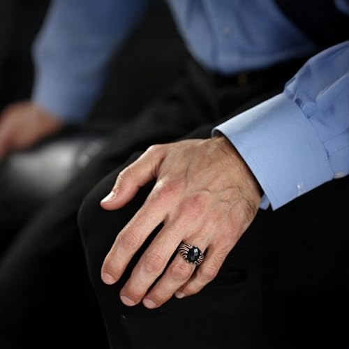 Image of TRUESILVER ACPL 925 Sterling Silver Black Onyx Signet Ring for Men | BIS Hallmarked Handmade Vintage Gemstone Ring | Antique Statement Jewelry Gift for Men