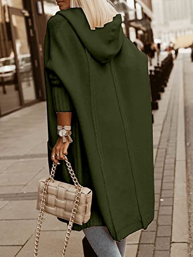 Image of Aoysky Womens Long Cardigans Cable Knitted Open Front Oversized Hooded Outerwear Sweater Coat