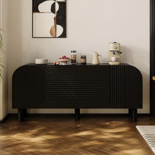 Image of 71 inch Curved Sideboard Cabinet with Storage, 4-Door Buffet Credenza,Black