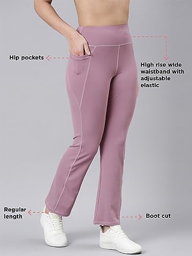 Image of Enamor High Rise Full Length Pull on Boot Cut Active Pant for Women - Relaxed Fit, Quick Dry, Antimicrobial - A402