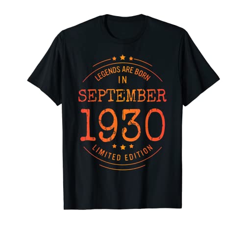 Cumpleaños Septiembre 1930 Edición Limitada Regalo Vintage Camiseta