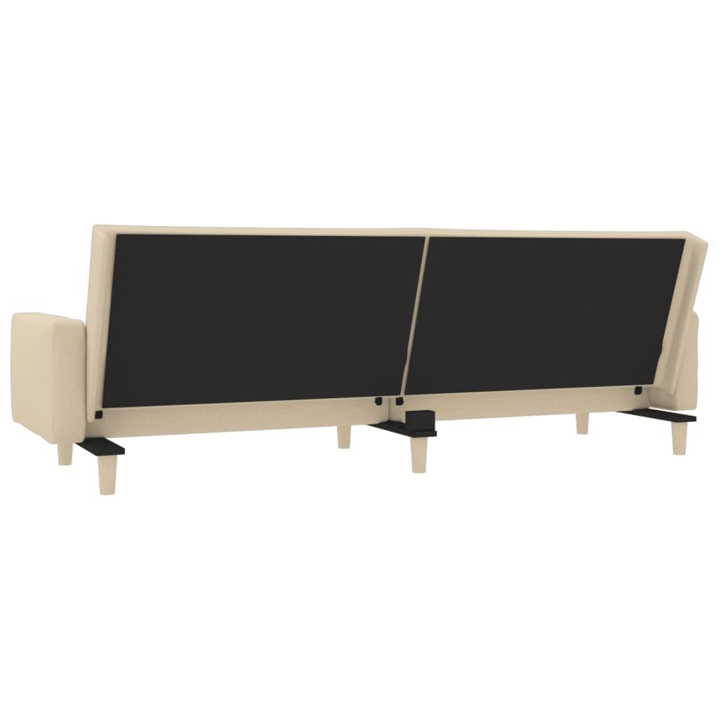 Sofá cama de 2 plazas con cojín de tela crema, 220 x 84,5 cm, cómoda cama, marco de madera estable, versátil para salón, habitación de invitados, salón, con espacio de almacenamiento, ideal