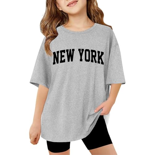 2026 - Camisetas Niños Niñas Manga Corta Verano Tops Grandes Casual Cuello Redondo Camisetas Básicas Top Mujer Negro, gris, 11-12 años
