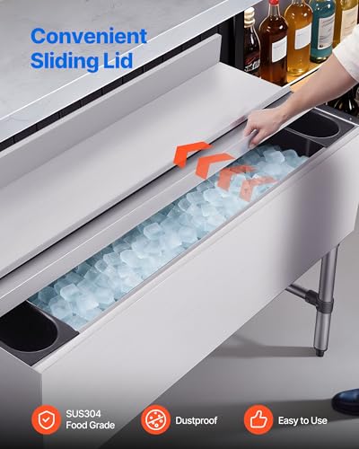 Image of VEVOR Commercial Ice Bin,19 Inch Stainless Steel Ice Chest with Sliding Lid and Bottle Holders, Cooler Cart Cocktail Unit for Bar Restaurant Pub, NSF Certified