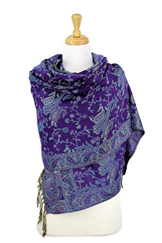 PASKMLNA Reversible Paisley Pashmina Shawl Wrap Elegant Colors (023-26Violet)