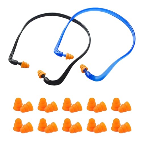 Gehörschutzbügel, 2 Stück Kopfband Gehörschutz Zur Lärmreduzierung, Inklusive 5 Paar Ersatz Ohrstöpsel, Maße 14x14x1 Cm, Schwarz Und Blau, Aus PP Rahmen Und TPE Ohrstöpseln
