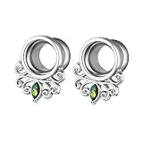 Aotiwe Juego de 2 pendientes de túnel con borde de filigrana y circonita cúbica de acero inoxidable, 00G, Acero inoxidable, Circonita cúbica