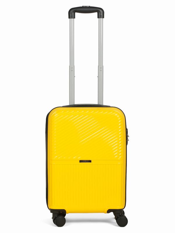 Image of Teakwood Small Size 8 Wheels Trolley Bag, Hard Cabin with Zipper Closure, Adjustable Push Button & Cross Side Strap, Number Lock System 360 Degree (Small, Yellow)