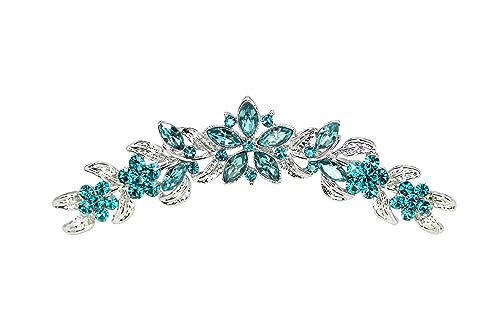 Peigne à cheveux floral anti-glisse Faship Magnifique strass bleu sarcelle pour chignon stable
