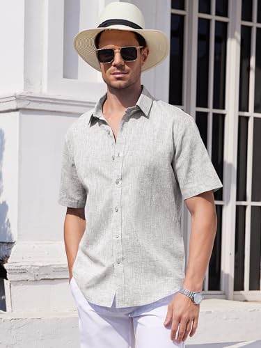 Mens Linen Shirts Short Sleeve Button Down Summer Beach Casual Shirt Regular Fit Untuckit Lightweight Breathable2