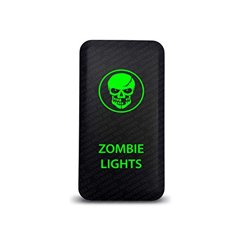 CH4X4 Push Switch for Toyota Tacoma, FJ Cruiser, Land Cruiser, Fortuner, Hilux, 4Runner, Prado 12V 3Amp - Zombie Lights Symbol - Green LED