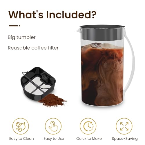 Máquina de café gelado e chá com cesta de filtro reutilizável, jarro de 2,5 litros, máquina de café