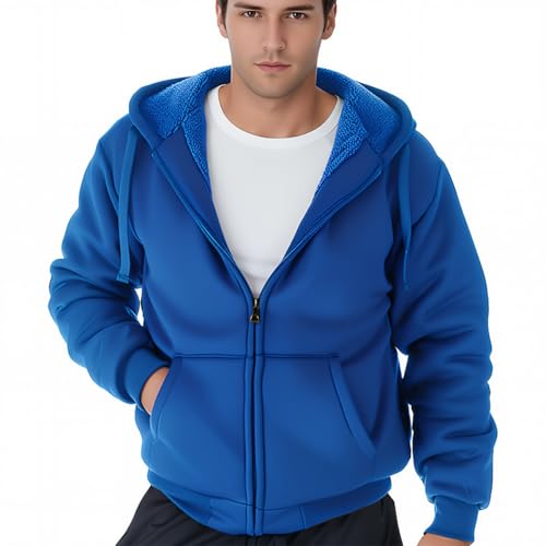 Plain Blue Zip Up Hoodie Mens Warm Lightweight Sherpa Fleece Lined Full Cute Sports Sweatshirts Fashion Fabric Coats Cold Winter Thick Work Jackets for Men Tall with Hood(Blue 08, M)