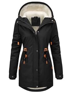 RITOSTA Winterjacke Damen Lang Parka Fleece Gefüttert Damen-Jacken Winter Wintermantel Warm Mantel Hooded Jacket Kapuzenjacke Winterparka Softshellmantel mit Kapuze Taschen(Schwarz,M)