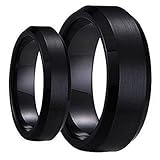 Wedding Rings for Him and Her - 6mm / 8mm Black Brushed Center with Polished Edge Tungsten Carbide - Couple Rings Set - Wedding Bands for Couples - Wedding Band Sets for Couples
