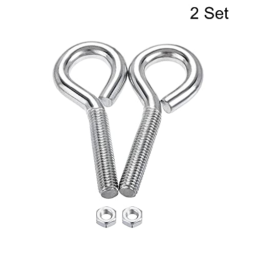 Image of uxcell M10x50mm Eye Hooks Screws Bolts Kit, 2pcs Carbon Steel Hanger Eyelet Hooks Screw with Hex Nuts for Metal Hook, Wood Terminal Ring Hooks