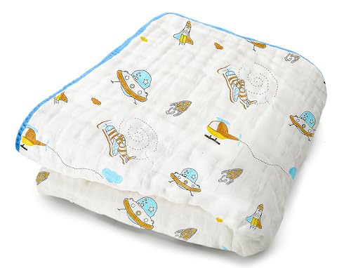 ZPECC Muslin Toddler Blanket Thicker 47x47 Organic Cotton Kids Quilt Hypoallergenic for Baby Essentials Crib Stroller Daycare Cot Spaceship