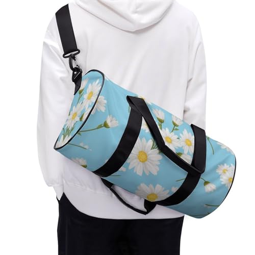 Duffel bag de camping et randonnée fleur blanche bleue