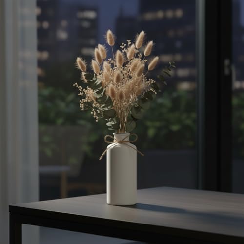Image of PUREZENTO White Vintage Roman Bottle Vase - 7.4 Inch (Pack of 1) | Decorative Bottle Shape Vase with Twine Bow for Rustic, Farmhouse & Home Decor | Vases for Living Room, Dining Table & Office Styling