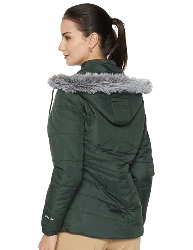 Image of Qube By Fort Collins Women's Medium-Length Bomber Jacket with Detachable Hood Stylish Winterwear for All-Day Comfort |Material: Nylon