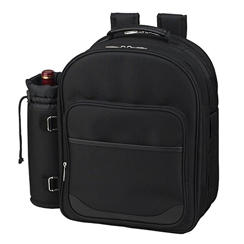 Picnic at Ascot - Deluxe Equipped 2 Person Picnic Backpack with Cooler & Insulated Wine Holder - Black/Paris