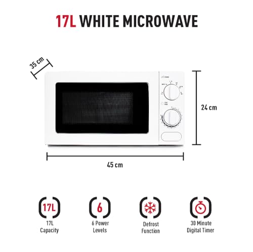 Haden 17L White Microwave - Compact, Versatile, and Elegant 700W Countertop Microwave with Safety Lock, 6 Power Levels, and 30-Min Timer - Perfect for Small Kitchens and Caravans - Image 3