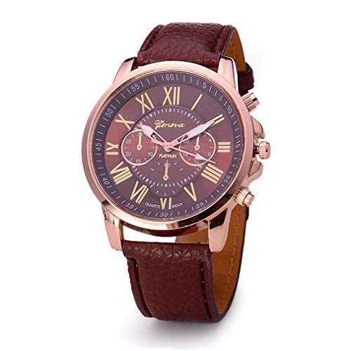 BelongsU Mode Frauen Armbanduhr Klassisch Zifferblatt der Römischen Ziffern Uhr PU Lederband Armbanduhr Beiläufig Kleid Analoge Quarzuhr zum Damen Teen Mädchen, Braun Cover