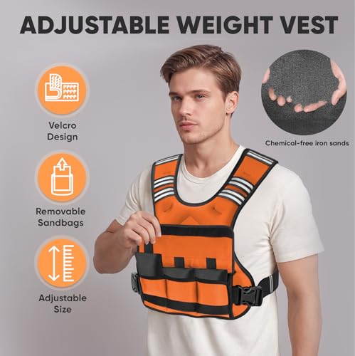 Image of APEXUP Adjustable Weighted Vest, 4-10lb /12-18lb /20-32lb Vest with 6 Ironsand Weights and Large Pocket, Weight Vest for Men Women Strength Training, Running, Walking