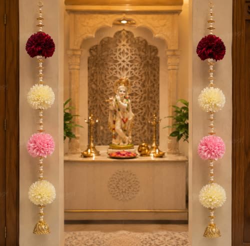 Image of Divyakosh Artificial Flower Hanging for Door, 2 Pieces, 24 Inch Each, Big Export Quality Flowers, Decorative Toran for Main Door, Pooja Room, Mandir & Festive Home Decor