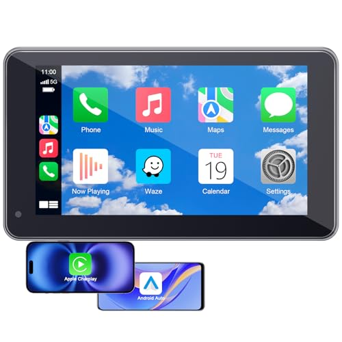 7” Wireless Apple CarPlay & Android Auto Screen - Portable Car Display with AirPlay, Screen Mirroring, FM/AUX Audio, Easy to Install, Convenient Upgrade for Older Cars, Families, Commuters