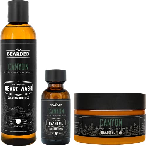 Live Bearded: 3-Step Beard Grooming Kit - Canyon - Beard Wash, Beard Oil And Beard Butter - All-Natural Ingredients With Shea Butter, Jojoba Oil And More - Beard Growth Support - Made In The Usa #TOP12