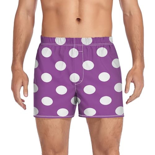 Polka Dot Men's Cotton Boxer Shorts Moisture-Wicking Underwear Sleep Shorts with Button Fly Pajama Bottoms S-2XL