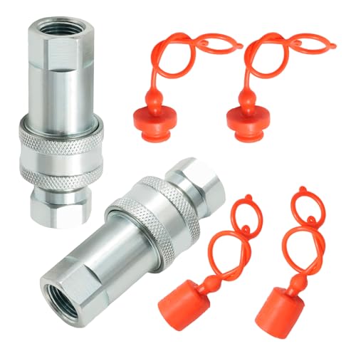 SYOWADA 2Pcs 3/8" Ag Hydraulic Quick Connect Tractor Couplers with Dust Caps, ISO 5675 Agricultural Quick Disconnect Coupling