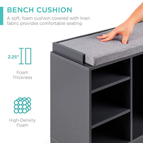 Best Choice Products 46in Multifunctional Space Saving Organization Storage Shoe Rack Bench for Entryway, Bedroom, Living Room w/Padded Seat, 10 Cubbies - Gray