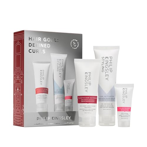 Philip Kingsley | Hair Goal: Defined Curls Gift Set | Elasticizer Extreme, Curl Activator Gel & Booster Conditioner | For Curly, Coily & Wavy Hair | Hydrate, Define & Shine | 75ml, 100ml, 20ml