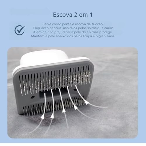 Kit de Higiene e Grooming para Pets 5 em 1 - Tosa, Escovação, Remoção de Pelos e Aspiração com Siste