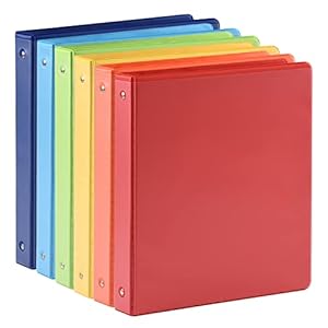 1-inch 3 Ring Binder with 2 Interior Pockets, 1” Basic Binders Holds US Letter Size 8.5” x 11” Paper – Durable, Versatile Binders for Office, Home, and School Use, 6 Pack (6-Color Assorted)