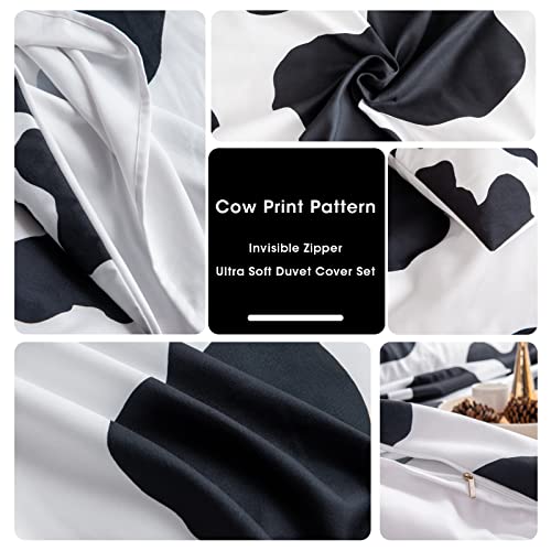 Mast Doo Cow Print Duvet Cover Twin Size, 2 Pieces Cow Bedding Set With 1 Pillowcases & Zipper Ties, Hotel Quality Luxury Aesthetic Black And White Comforter Cover #TOP2