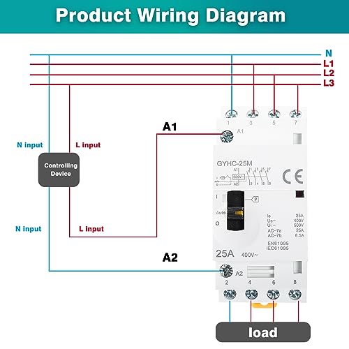 Contacteur AC domestique triphasé 4 pôles 25A rail DIN 400V DeWin